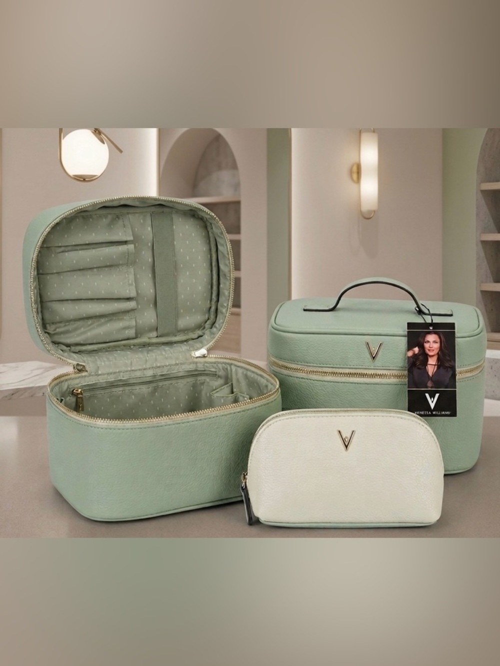 NEW Vanessa Williams ✨ 3 Piece Set Travel Tote Zip Cosmetic Bag Pouch